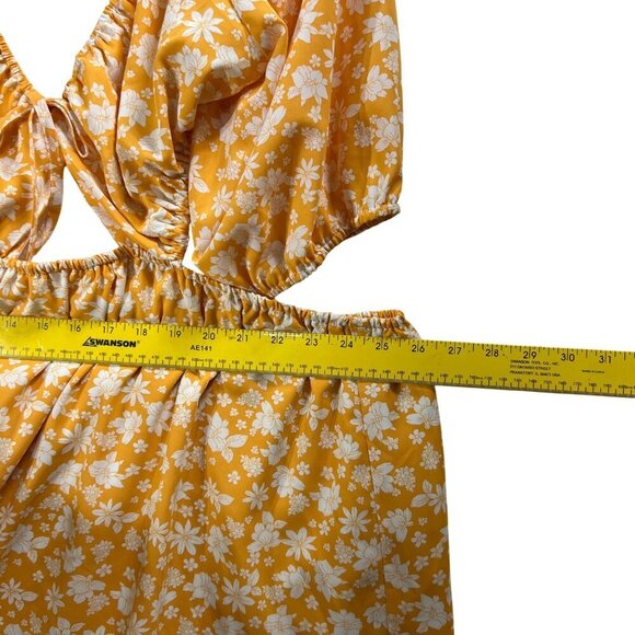 Pink Lily Womens 3XL Yellow Floral Puff Sleeve Cutout Dress Stretchy Resort Wear - Picture 12 of 16